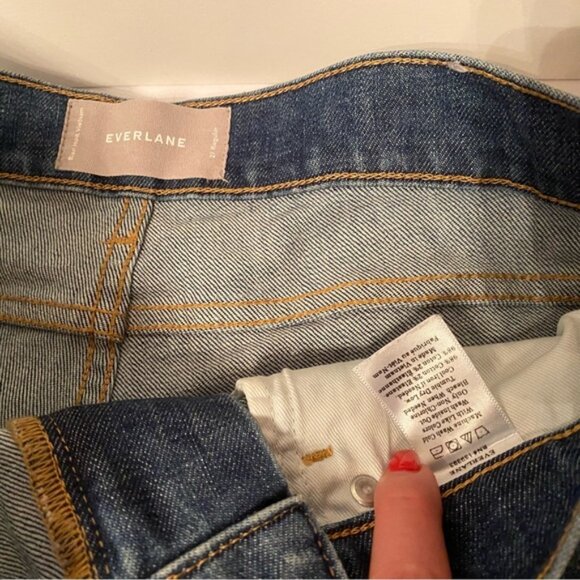 EVERLANE JEANS SLIM STRAIGHT MEDIUM BLUE WASH DENIM FADE WHISKERING SIZE 27 - Picture 9 of 9